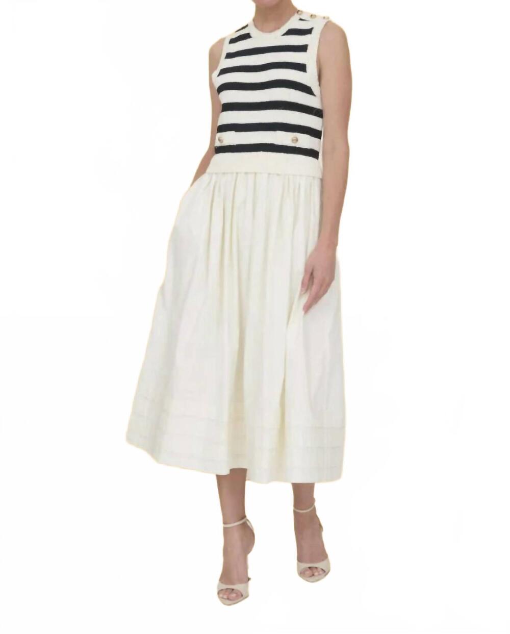 NEW ZOE AND CLAIRE mixed media stripe midi dress in cream black